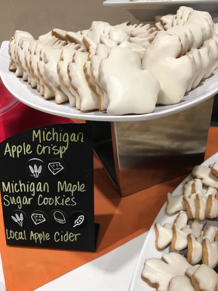 Michigan shaped sugar cookies with a maple glaze
